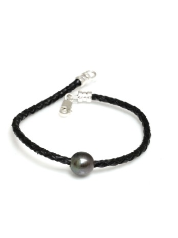 Bracelet cuir noir tressé Moea Perles - 1