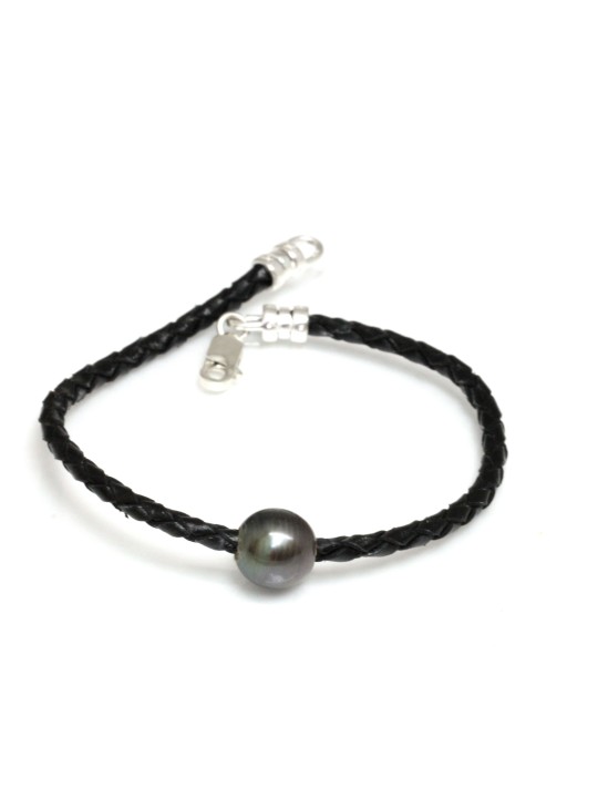 Bracelet cuir noir tressé Moea Perles - 1