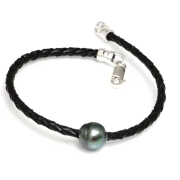 Bracelet cuir noir Moea Perles - 1