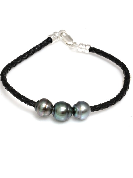 Bracelet cuir naturel 3 perles Moea Perles - 1