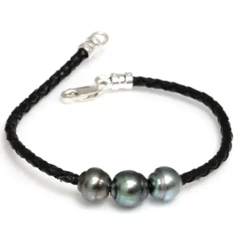 Bracelet cuir naturel 3 perles Moea Perles - 2