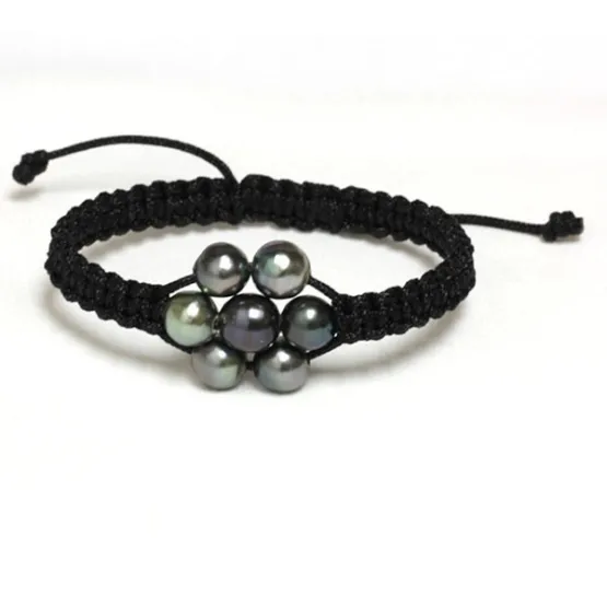 Bracelet Tressé Avec 3 Perles De Tahiti - Neuf Avec étiquettes, Bijou élégant