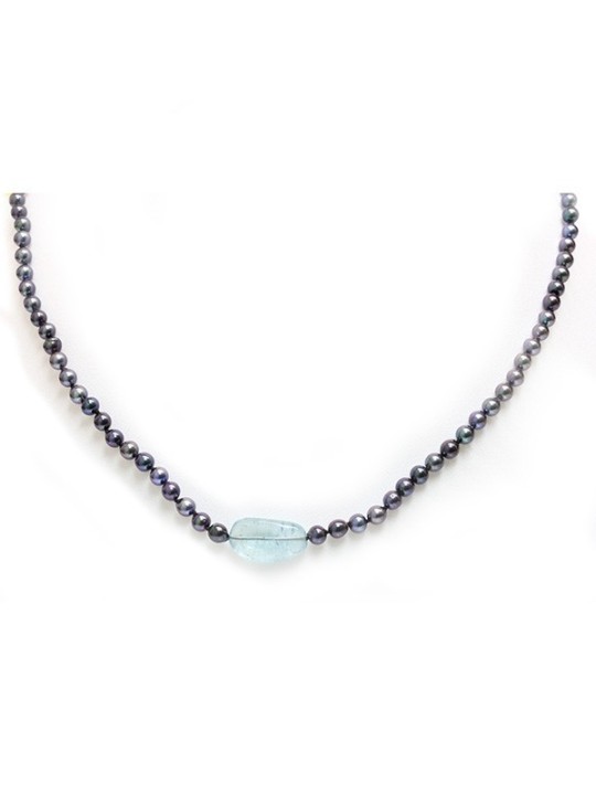Collier perle Akoya et Aquamarine Moea Perles - 2