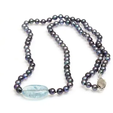 Collier perle Akoya et Aquamarine Moea Perles - 1