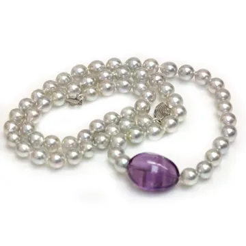 Collier perle Akoya 6mm et Améthyste Moea Perles - 1