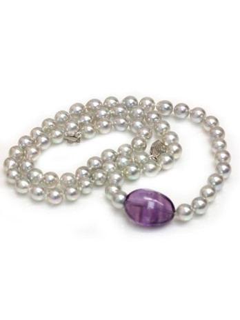 Collier perle Akoya 6mm et Améthyste Moea Perles - 1