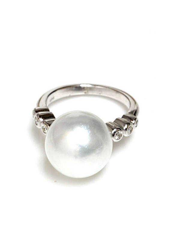 Bague Heta or 18 carats perle d'australie couleur blanche 12-13mm et diamants