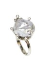 Bague Naoa or 18 carats perle d'australie blanche baroque 14-15mm et diamants