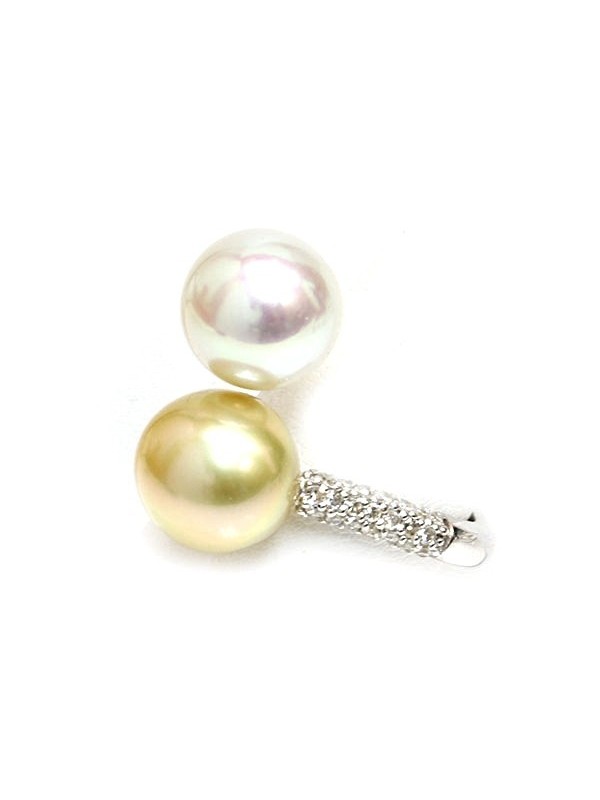 Bague duo Moo or 18 carats perles d'australie jaune et blanche 11-12mm AAA