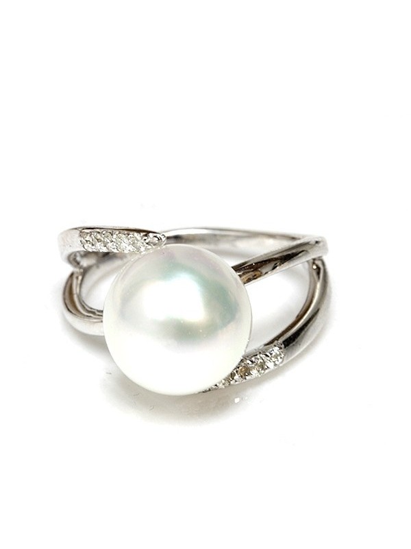 Bague Maheva or perle d'australie blanche 10-11mm AAA et diamants