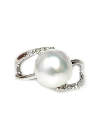 Bague « Toi & Moi » Or Jaune 18 Carats Diamants Perles - Taille 51 - Occasion Très Bon état