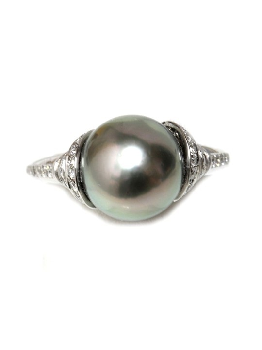Bague Vui or 18 carats perle de tahiti 9-10mm AAA et diamants