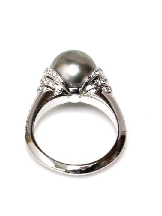 Bague Vui or 18 carats perle de tahiti 9-10mm AAA et diamants
