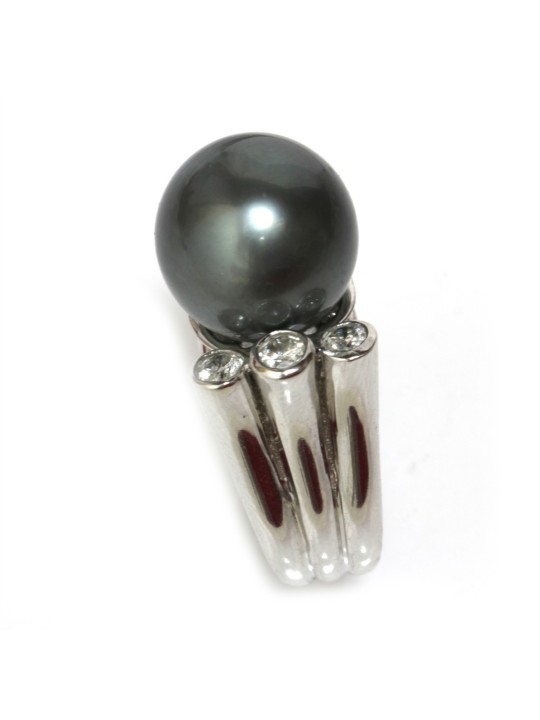 Bague Vuia or 18 carats perle de tahiti 11-12mm AAA et diamants