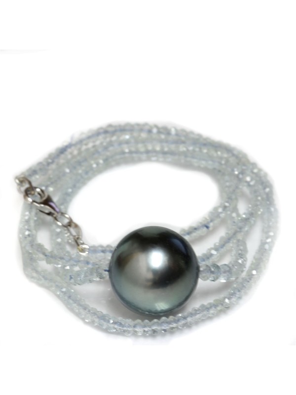 Collier perle tahiti ronde et aquamarine Moea Perles - 3