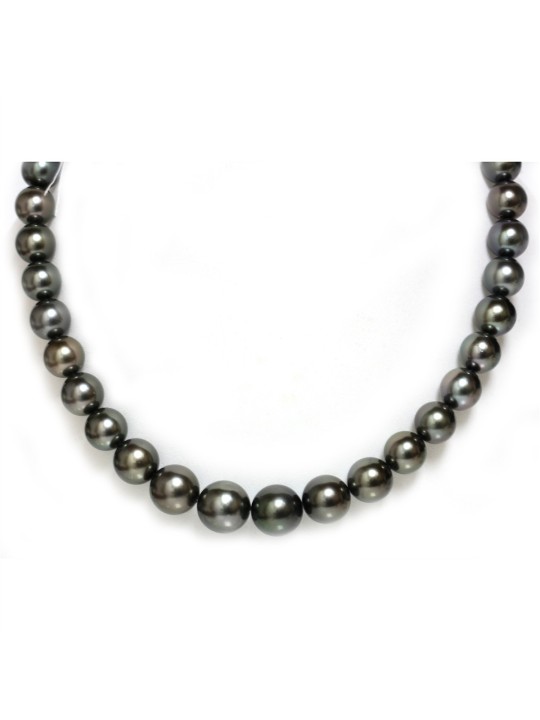 Collier Lin perle de tahiti ronde 9-12mm qualité AAA couleur gris foncé