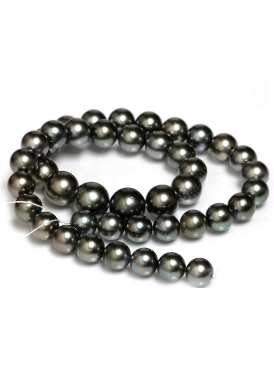 Collier Lin perle de tahiti ronde 9-12mm qualité AAA couleur gris foncé