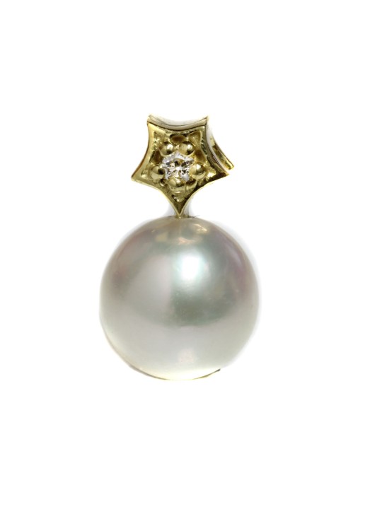 Pendentif en or Tahiaza perle d'akoya 7-9mm blanche et diamant