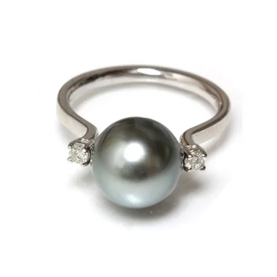 Bague Perle De Tahiti Avec 8 Petits Brillants - Taille 52 - Occasion Très Beaux Reflets