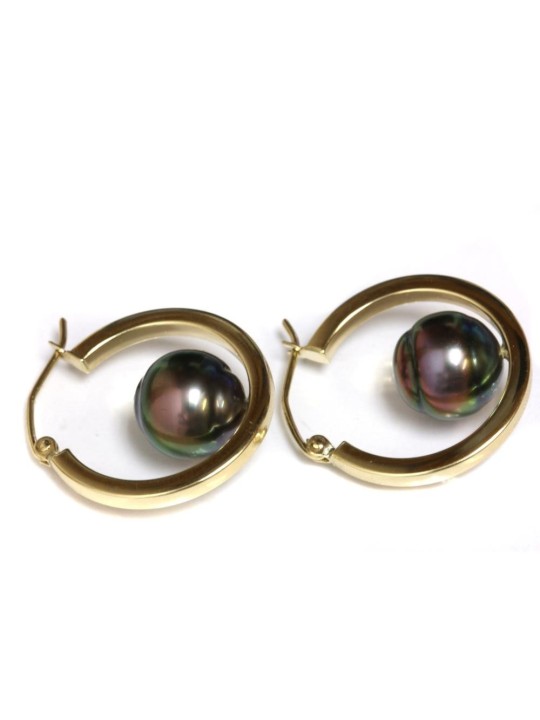 Boucles d'oreilles créoles Nina perle de tahiti baroques 9/11mm