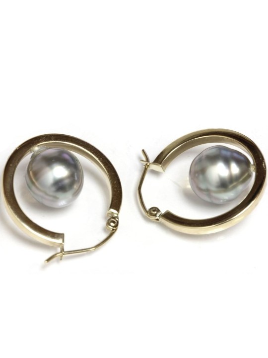 Boucles d'oreilles créoles Nina perle de tahiti baroques 9/11mm