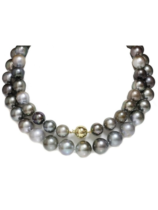 Collier opéra Hakua perle de tahiti rondes AAA couleur grises et noires 12-15mm