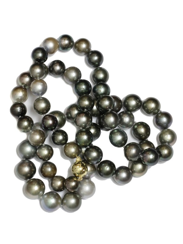 Collier opéra Hakua perle de tahiti rondes AAA couleur grises et noires 12-15mm