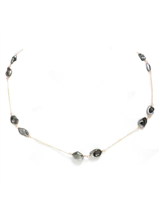 Collier or 14 carats Miua keshi perles de tahiti 9-10mm AAA