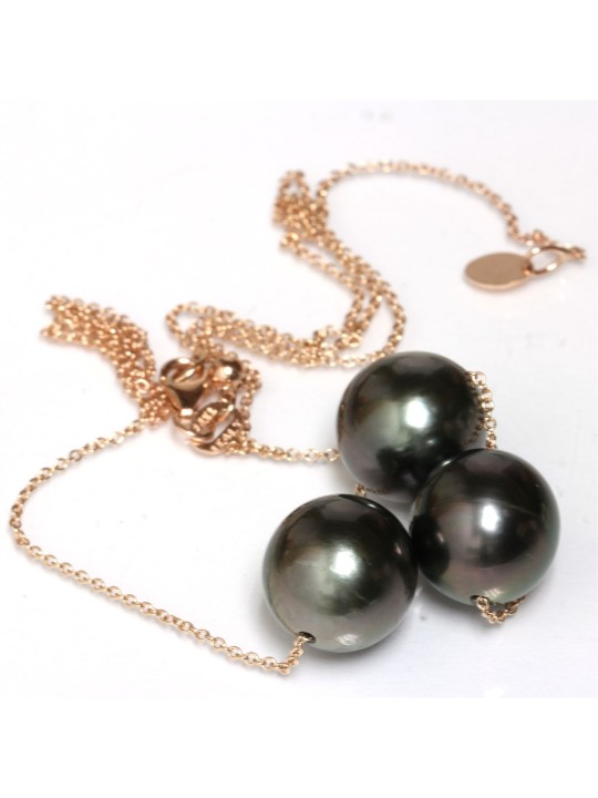 Collier en enfilade Mia 3 perles de tahiti rondes 12-13mm qualité AAA