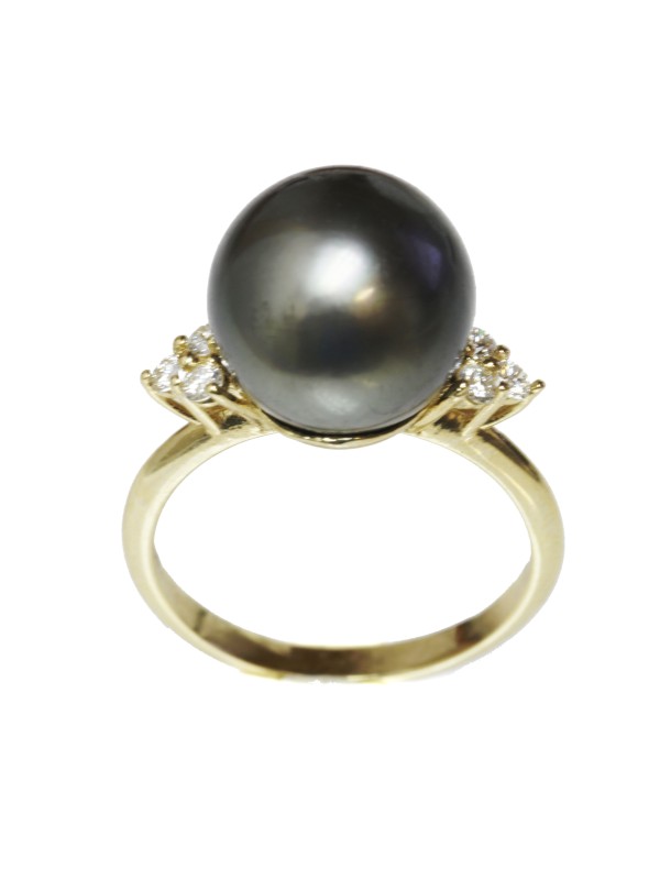 Bague Maa or 18 carats perle de tahiti ronde 9-11mm AAA et 3 diamants