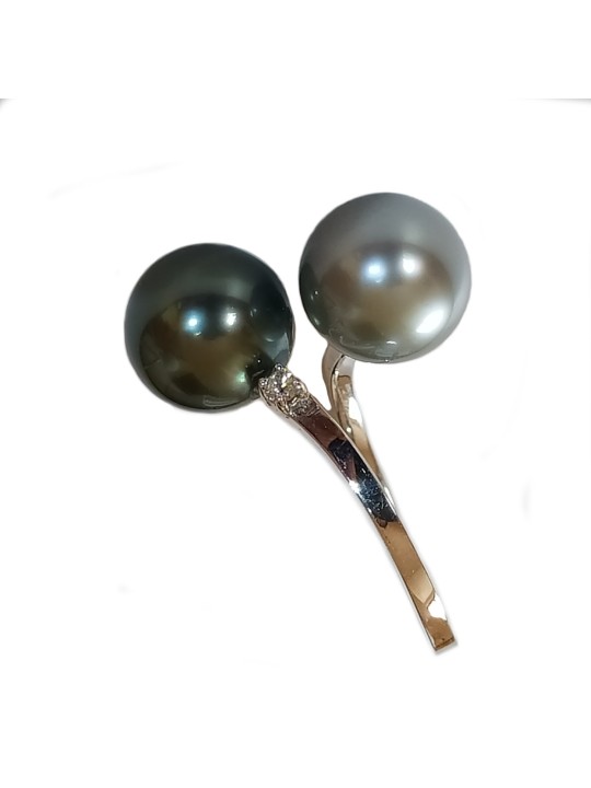 Bague duo Bora Bora or 18 carats perle de tahiti rondes 9-10mm AAA