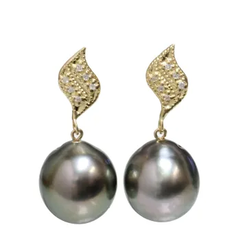 Boucles d'oreilles Fa perle de Tahiti et diamants Moea Perles - 1