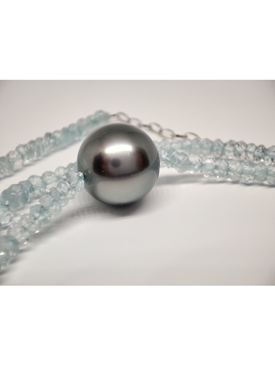 Collier perle tahiti ronde et aquamarine Moea Perles - 5
