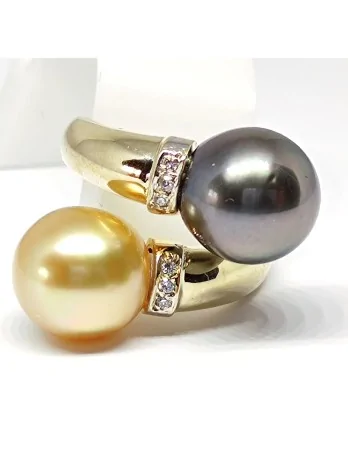 Bague toi et moi Lila or perle de tahiti et australie diamants Moea Perles - 1