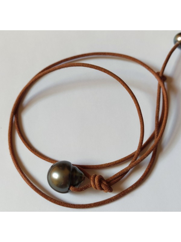 Collier cuir marron perle 13mm Moea Perles - 3