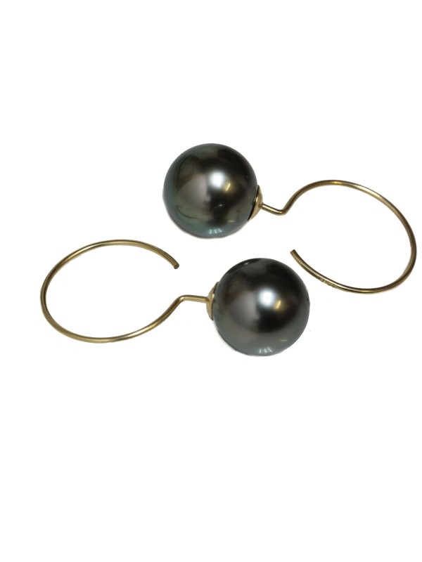 Boucles d'oreilles Naoapa perle de tahiti rondes 9-11mm AAA grises foncées