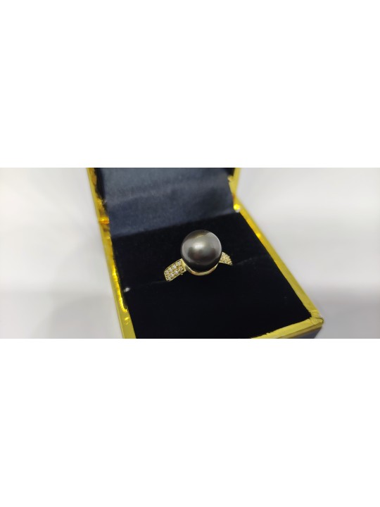 Bague Maea or 18 carats perle de tahiti ronde 9-10mm AAA et diamants
