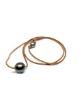 Collier cuir marron perle 14mm AAA