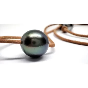 Collier cuir marron perle 14mm AAA -2