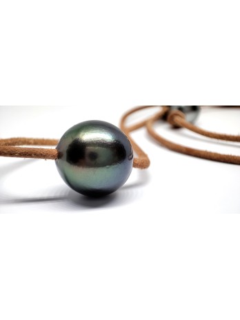 Collier cuir marron perle 14mm AAA -2