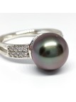 Bague Maea or 18 carats perle de tahiti ronde 9-10mm AAA et diamants