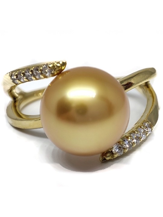 Bague Mah or jaune ou blanc 18 carats perle australie dorée ou blanche 10-11mm AAA