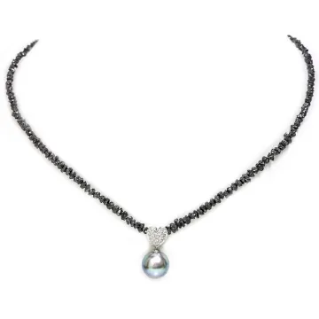 Collier diamants noir et perle de tahiti 10-11mm Moea Perles - 1