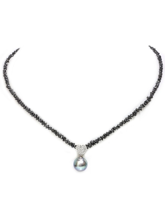 Collier diamants noir et perle de tahiti 10-11mm Moea Perles - 1