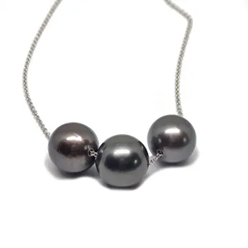 Collier Perle Noire De Tahiti – Argenté – Cadeau Pour Femme (Maman, Anniversaire, Fête)