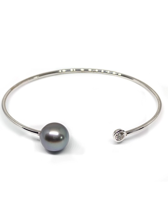 Bracelet jonc Ina Or 14 carats perle de tahiti 9-13mm
