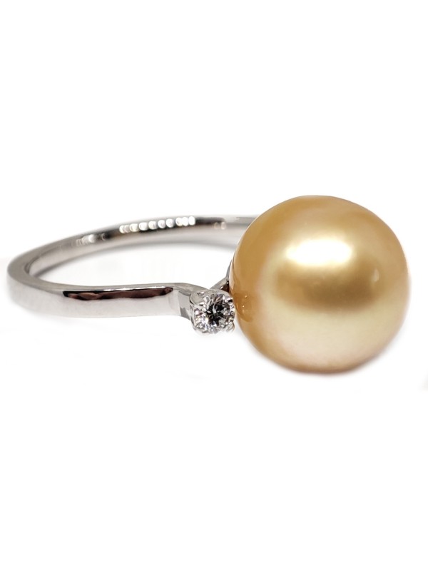 Bague Laurae or 18 carats blanc ou jaune perle d'australie 10-11mm AAA couleur golden