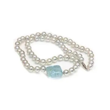 Collier perle Akoya 6mm et Aquamarine Moea Perles - 1