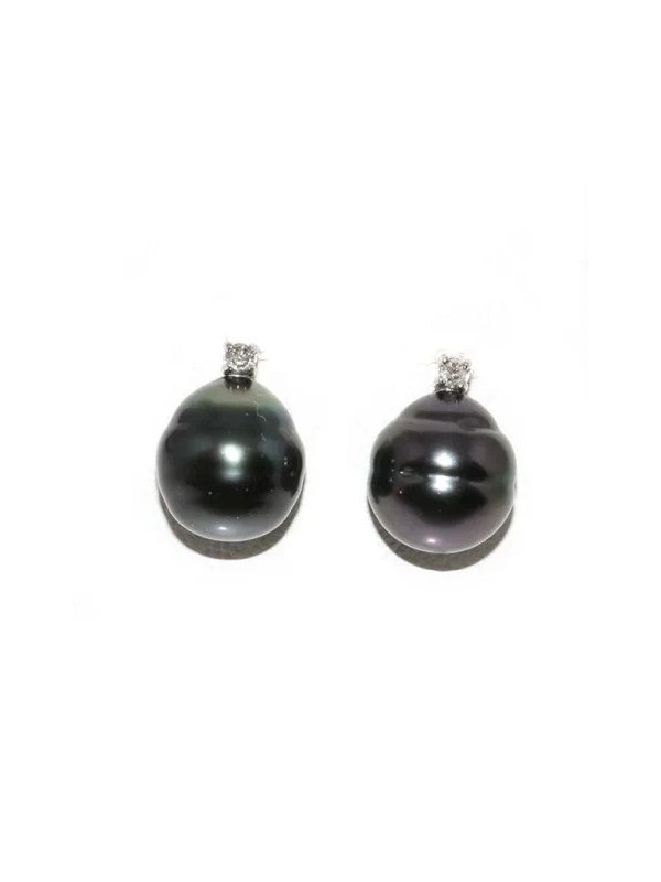 Boucles d'oreilles Nui perle de tahiti baroques 9-11mm or 18 carats diamants AAA