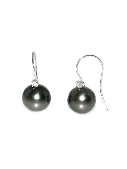 Boucles d'oreilles semi pendantes Ainu perles de tahiti rondes AAA 9-11mm